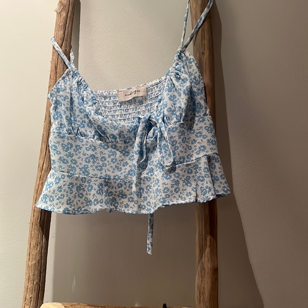 Super cute white and blue crop top